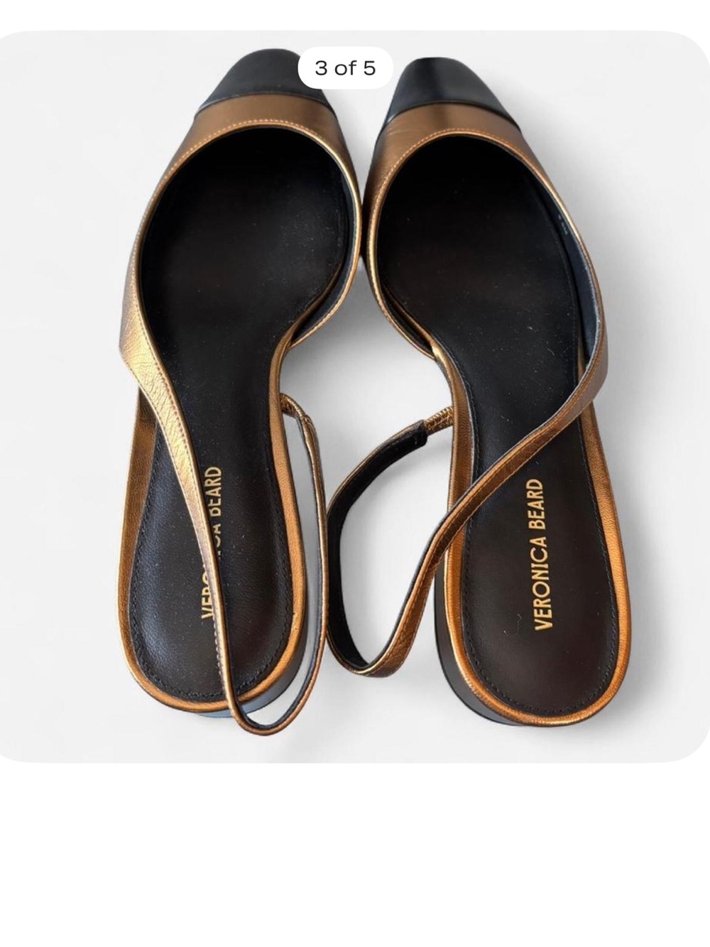 Veronica Beard Bronze Metallic & Black Slingback Low Block Heel Mules - Picture 3 of 5